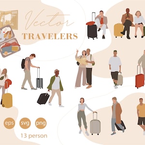 Flat Vector People Illustration - clipart 13person - Cutout  travelers