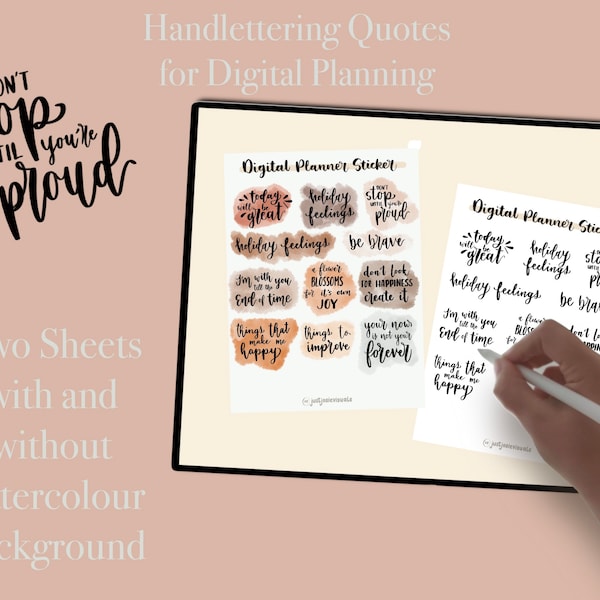 Hand lettering Quotes Sticker Sheet for Digital Planning Calligraphy