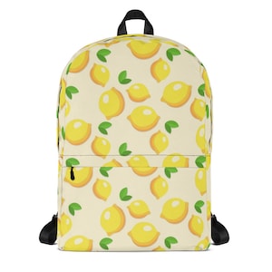 Lemon Pattern Backpack, Water-Resistant Travel Bag