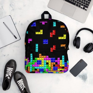 Retro Video Game Backpack / Tetris Design Backpack / Old School Gaming / Back to School / Weird Design Bag