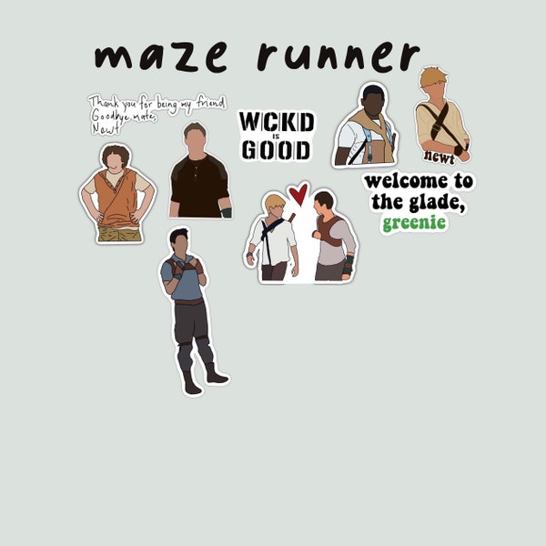 Maze Runner Sticker Pack. Stickers. Newt, Newtmas, Chuck, Frypan, Minho, Gally and quotes.