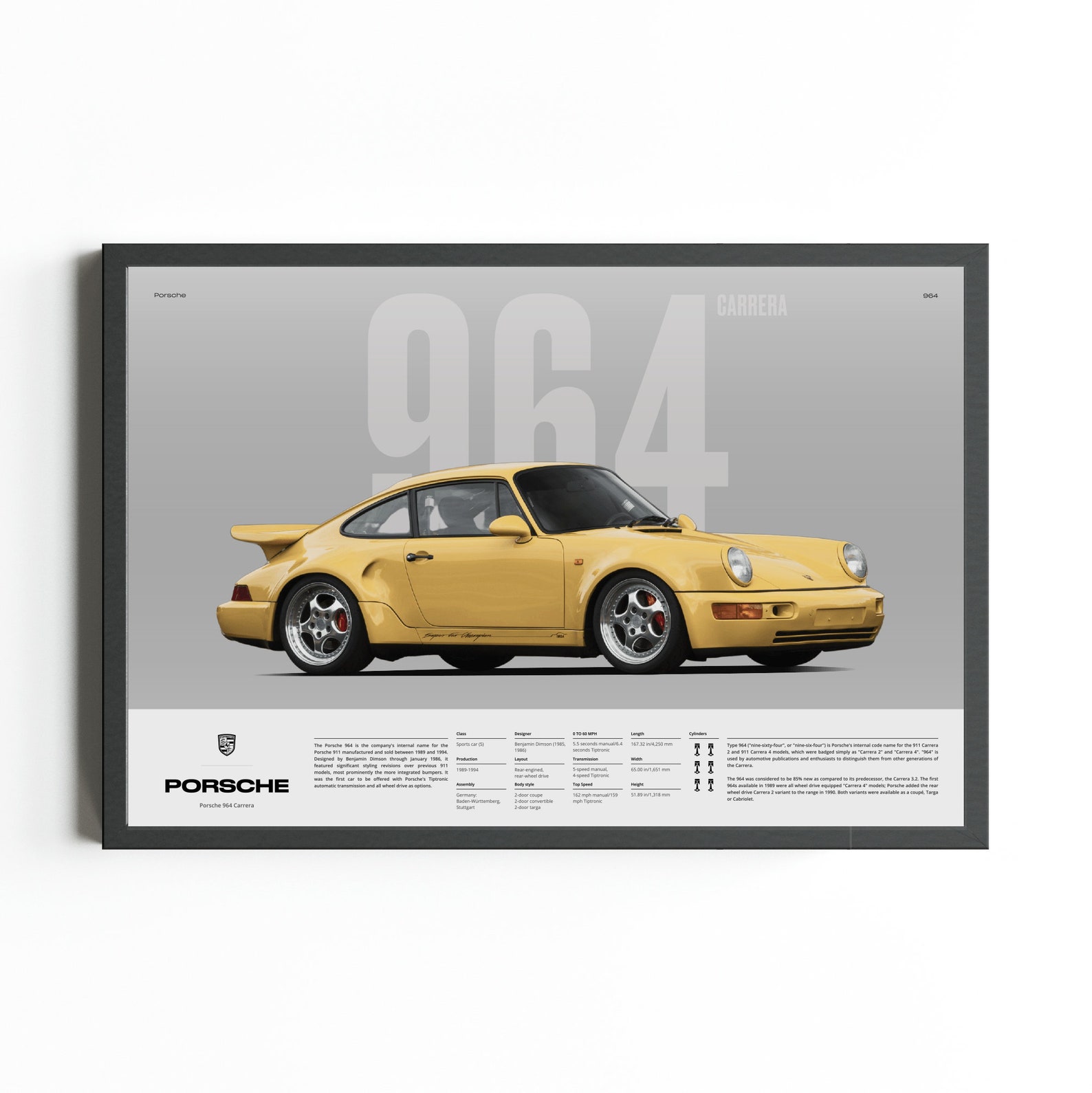 Porsche 964 carrera vintage printable PDF poster landscape Etsy
