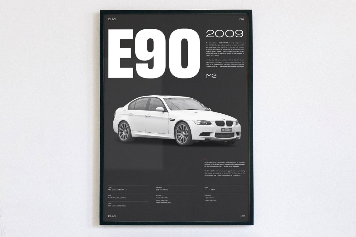 BMW E90 poster printable pdf BMW poster gift for man Car