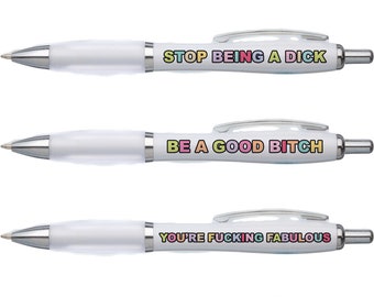 Paquete de 5 bolígrafos con blasfemias de arcoíris, bolígrafos divertidos, bolígrafos de broma, bolígrafos groseros, bolígrafos de oficina, regalo para ella, papelería grosera, regalo divertido para adultos, broma