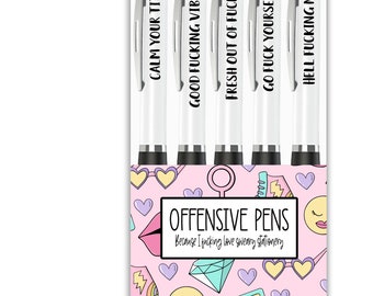 5x Funny Profanity Pen Pack | Funny Pens | Banter Pens | Rude Pens | Office gift | Gift For Her | Rude Stationery | Funny Adult Gift | Joke