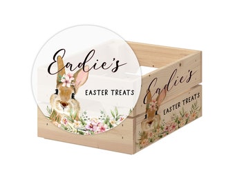 Easter Wooden Crate - Personalised Floral Bunny | Chocolate Crate | Storage Box | Personalised Hamper | Easter Gift | Children Storage Box