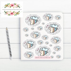 May include: A sheet of colorful bee-themed stickers with the text "HAPPY LET'S BEE FUL" and "LET'S BEE FUCKING" repeated on each sticker. The bees are yellow, pink, and blue with black stripes and white wings.