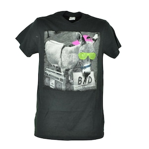Retro Bad Donkey Black White Neon Graphic Young Mens Tshirt Novelty Tee