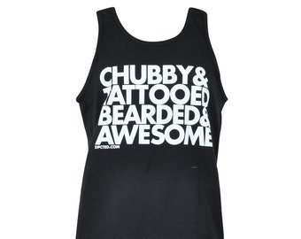 Chubby and Tattooed Bearded and Awesome Mens Fashion Style Black Tank Top