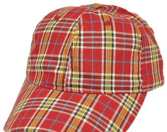 Red Blue Tartan Plaid Pattern Blank Plain Relaxed Hat Cap Curved Bill Adjustable