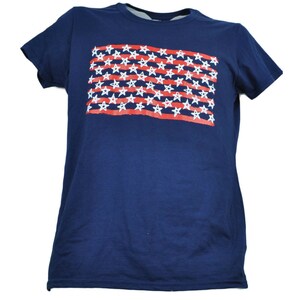 USO United Service Organization Navy Blue Tshirt Tee Women Short Sleeve Stars and Stripes Red White