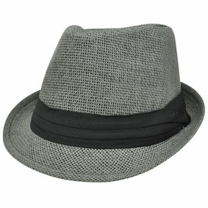 Gray Black Large XLarge Woven Paper Fedora Trilby Stetson Gangster FD-107 Hat