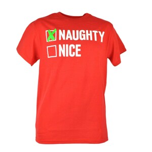 Naughty Nice Christmas Santa Claus List Humor Funny Adult Red Tshirt Tee