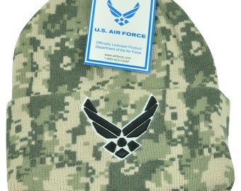 United States Air Force US Military Cuffed Logo Digital Camo Beanie Knit Toque