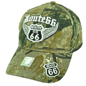 Historic Route 66 US First Highway Green Camouflage Camo Hat Cap Road Wings Sign Adjustable