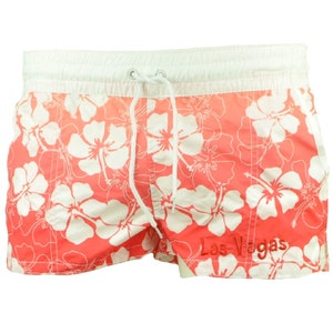 Las Vegas Tropical Flower Womens Board Zwemshort Coral White Elastic Waist
