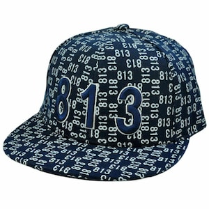 TAMPA 813 Navy Blue White Flat Bill Fitted Cap Hat Large