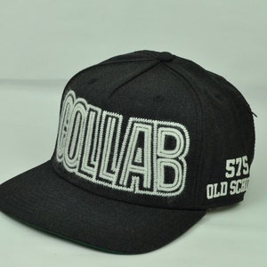 Collab Old School Mens Adjustable Snap Back Flat Bill Black White Hat Cap
