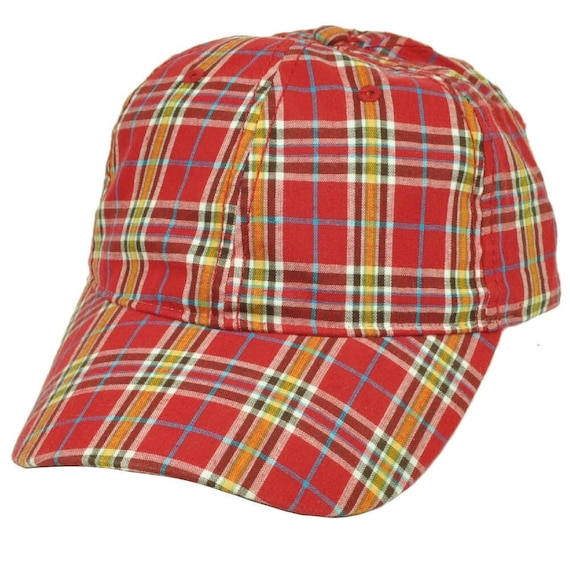 Buy Red Blue Tartan Plaid Pattern Blank Plain Relaxed Hat Cap