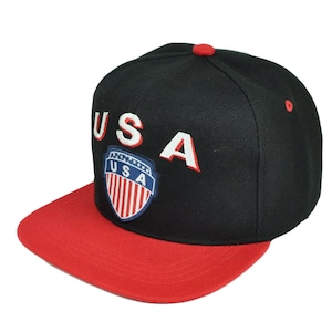 USA United States Soccer Futbol Snapback Flat Bill Black Red Hat Cap Game Sports