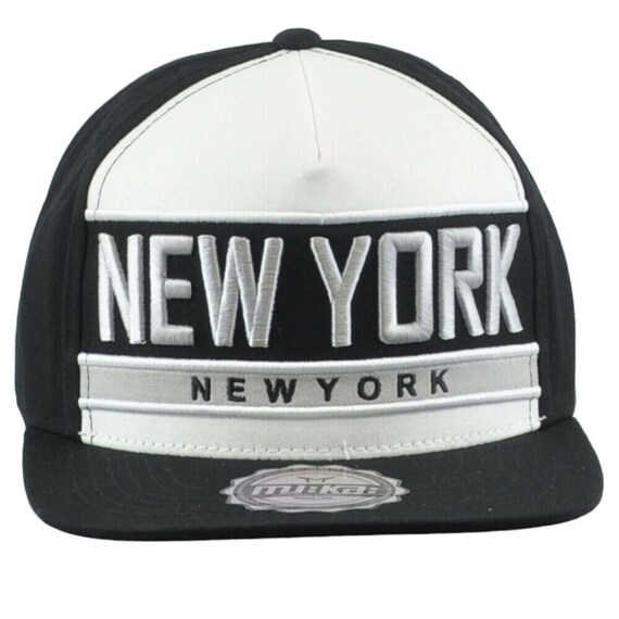 New York City State NY White Black Snapback Hat Cap Flat Bill Adjustable Cotton