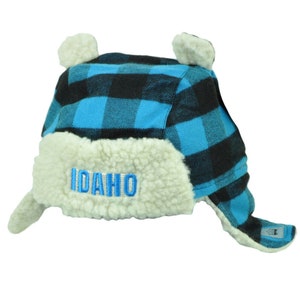 Idaho Gem State USA Blue Black Plaid Toddler Knit Ear Flap Beanie Ears Winter