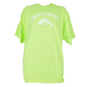 Corpus Christi TX Texas City Town Dolphins Neon Green Tshirt Tee Mens Crew Neck