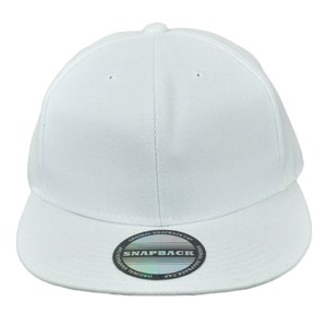 Blank White Constructed Flat Bill Snapback Hat Cap Plain Solid Color Adjustable