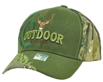 Outdoor Sports Green Camouflage Camo Flames Camping Camp Deer Hat Cap Hunting