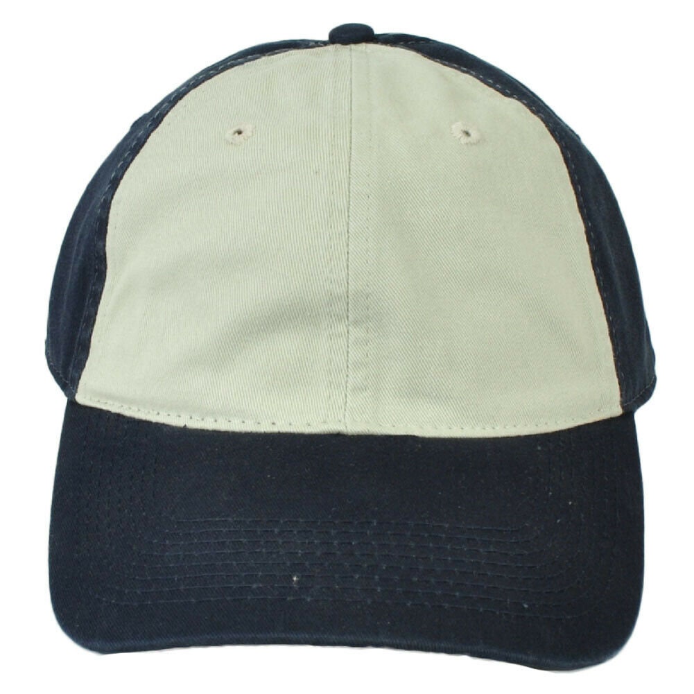Navy Blue Beige 2 Tone Hat Cap Curved Bill Blank Plain Solid