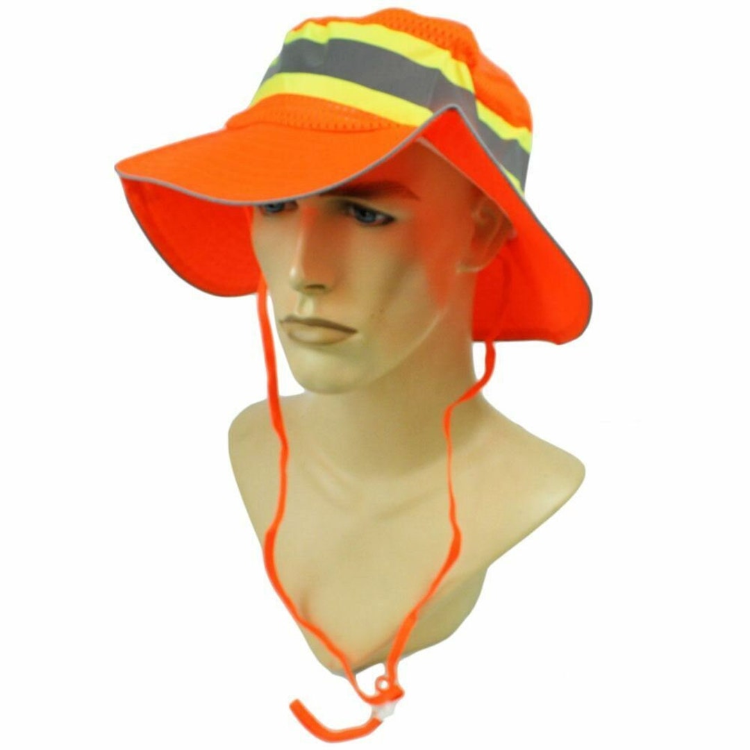 帽子 [0] NEON ORANGE HAT Neon Construction Safety Hat Reflective Silver Tape Booney