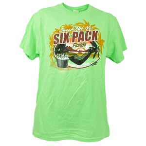 Sprawdź mój sześciopak Florydy Neon Green T-shirt z nadrukiem na wakacjach na plaży z okrągłym dekoltem