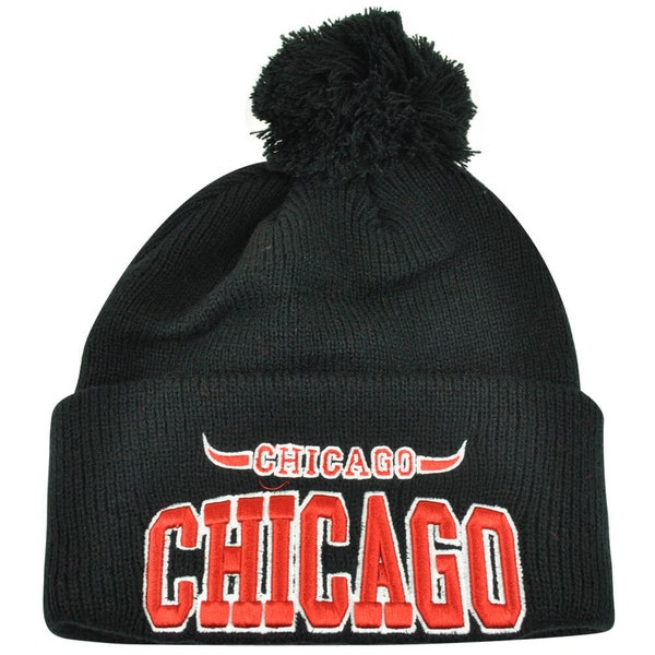 Chicago City Chi Town Cuffed Black Beanie Pom Pom Knit Bonnet chaud d'hiver taille unique