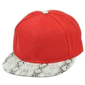 Rouge Blanc Blanc Plain Solid Hat Cap Faux Animal Snake Skin Snake Flat Bill Snapback