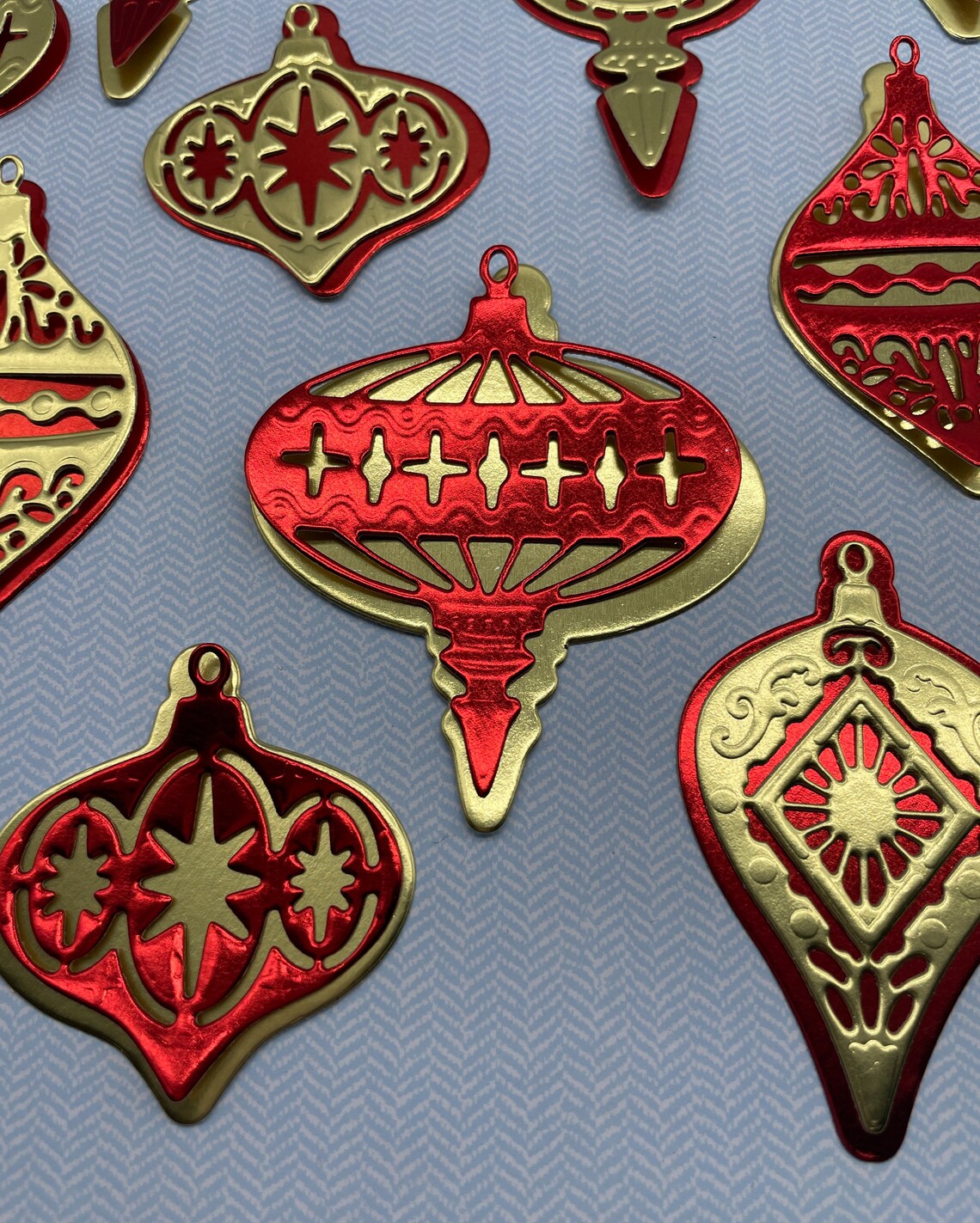 Set of Die Cut Christmas Ornaments, Metallic Diecut Ornaments, Gold
