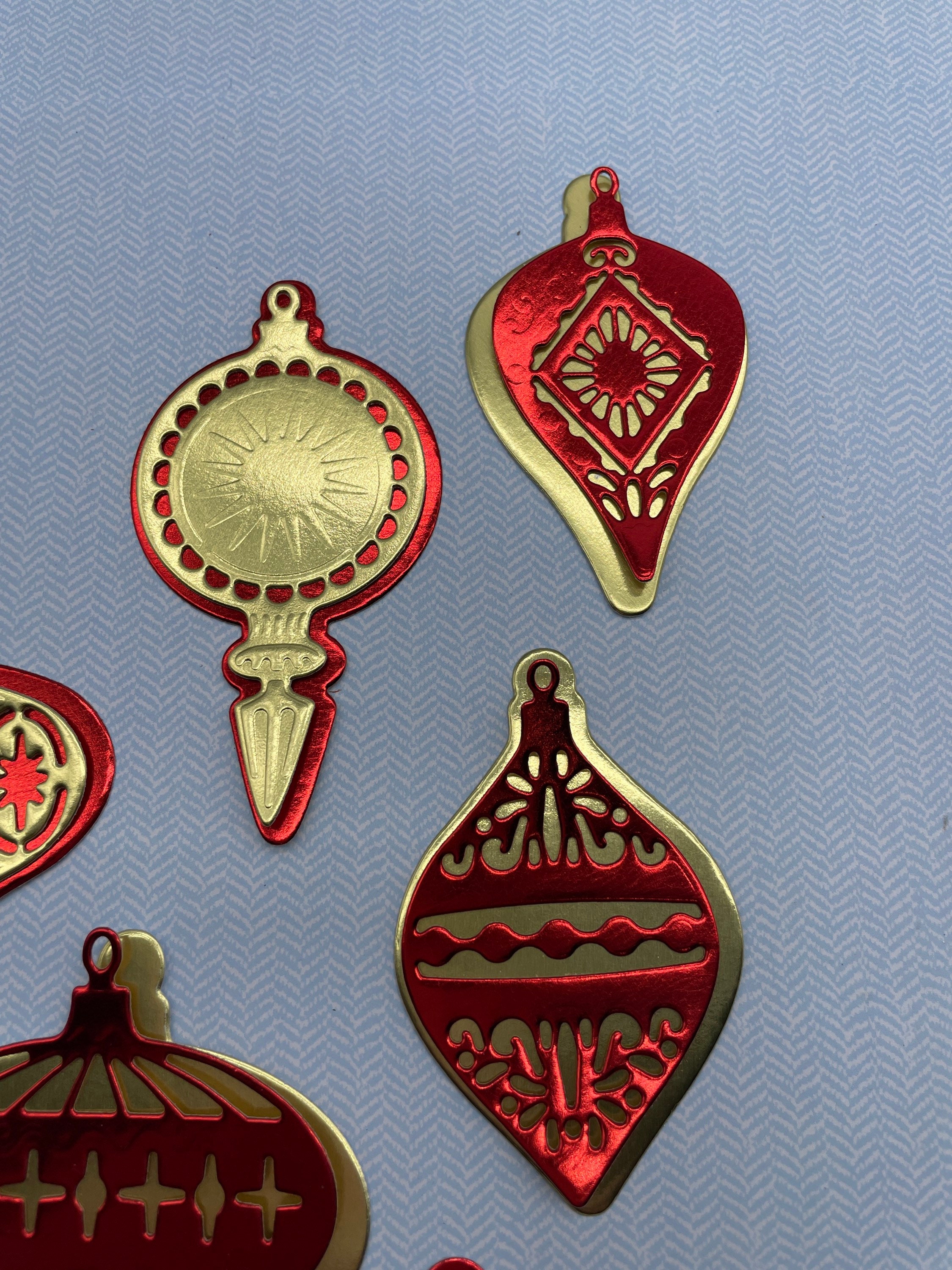 Set of Die Cut Christmas Ornaments, Metallic Diecut Ornaments, Gold