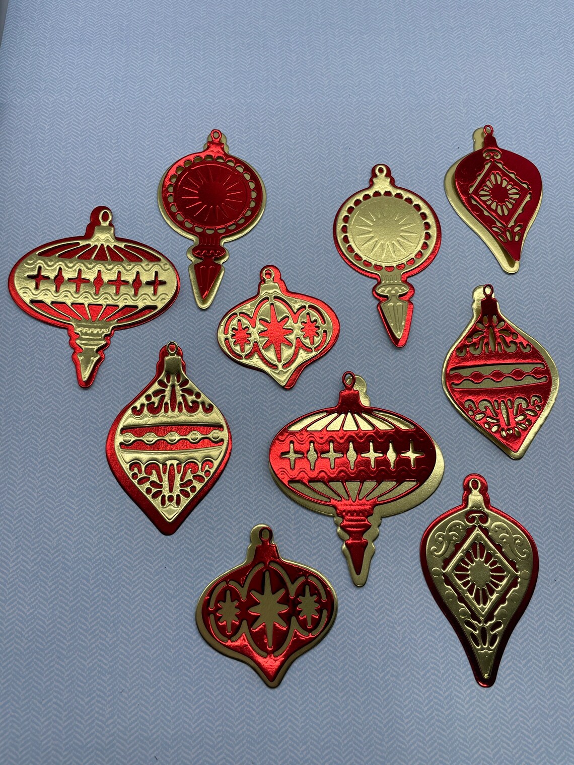 Set of Die Cut Christmas Ornaments, Metallic Diecut Ornaments, Gold