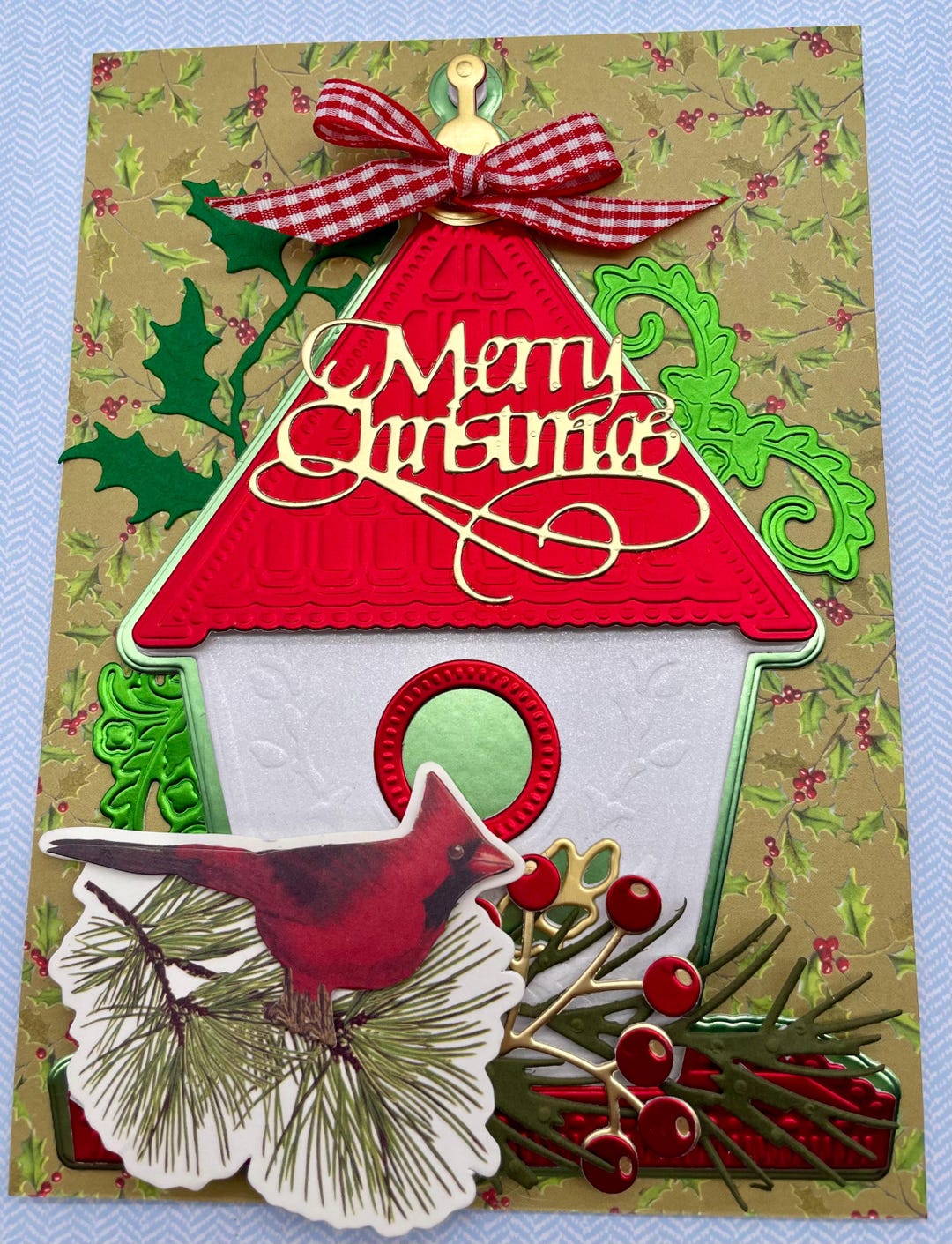 LANG Biglietti Di Natale In Scatola - Cardinal Birdhouse - 18 Biglietti Con Buste - Carta In Lino Con Glitter - Opera Di Jane Shasky