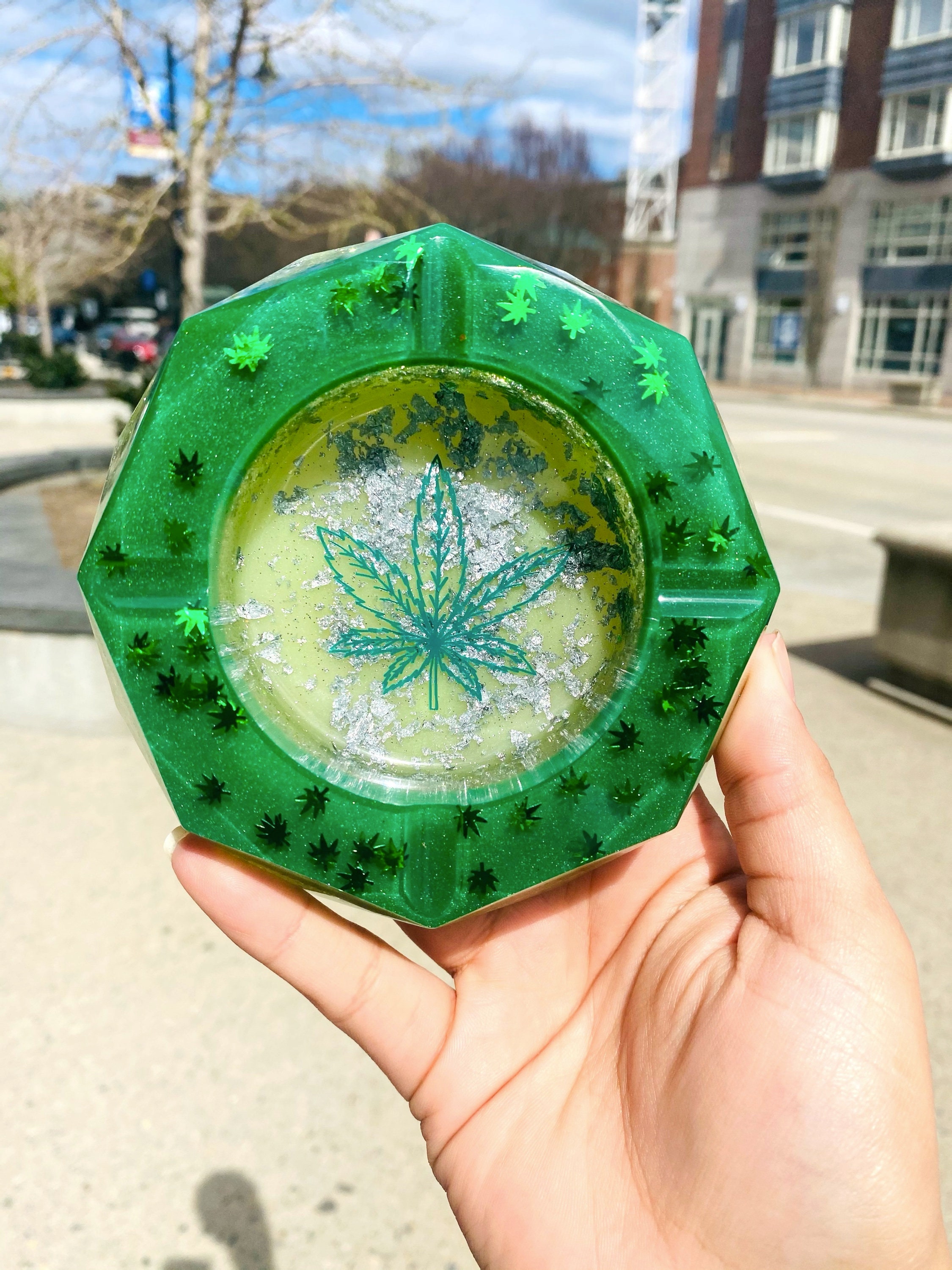 420 Ashtray Resin Ashtray MJ Leaf Ashtray Green Handmade Etsy