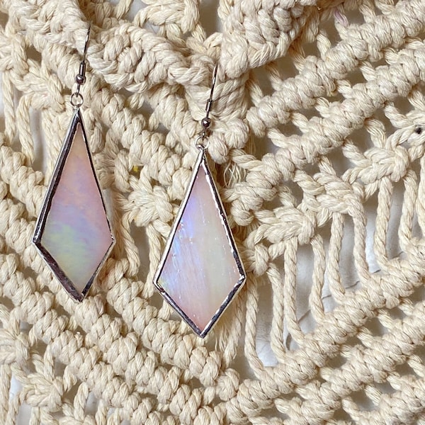 White dangle iridescent geometric stained glass earrings led free