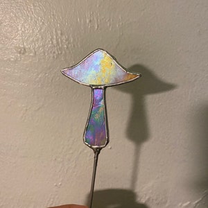 Mushroom plant stake suncatcher boho home decor iridescent stained glass