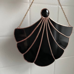 Stained glass Art Deco design black and copper vintage style wall hanging