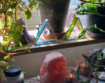 Desktop triangle stained glass crystal ball suncatchers in multiple color options!