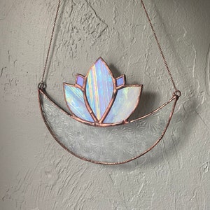 Lotus moon stained glass sun catcher boho home decor handmade