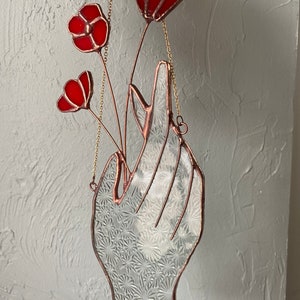 Stained glass window hanging, poppy flower in hand, Mother’s Day gift, birthday gift