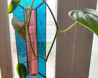 Porte-plante suspendu pour vitrail, vase, décoration bohème, vitrail bleu violet