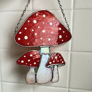 Toadstool mushroom stained glass suncatcher wall hanging boho hippie home decor