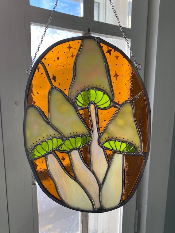 Starry Shroom- handmade stained glass mushroom wall decor, suncatcher, boho home decor, Christmas gift, birthday gift, treat yourself gift