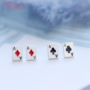 Mini Card Stud Earrings • Sterling Silver Studs • Ace of Spades Studs • Ace of Hearts Studs • Ace of Diamonds Stud • Ace of Clubs Studs