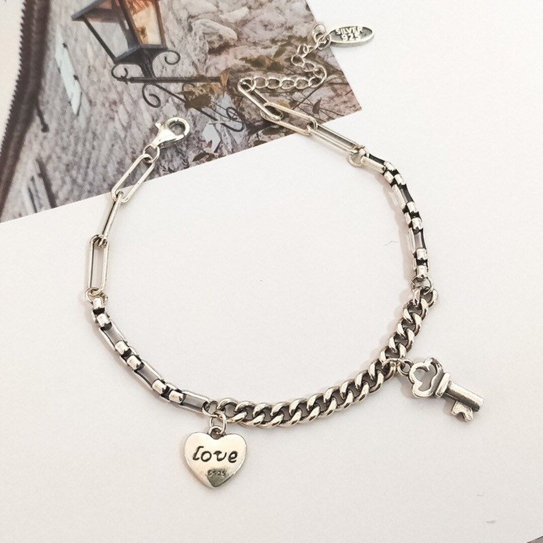 Love & Key Charm Bracelet 925 Sterling Silver Silver Etsy